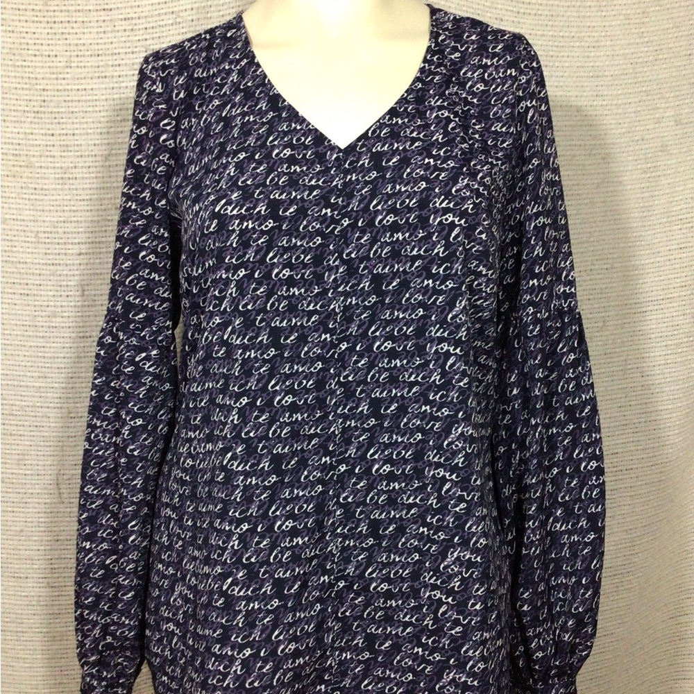 Cabi Te Amo Blouse, Purple, Women Medium Love Print